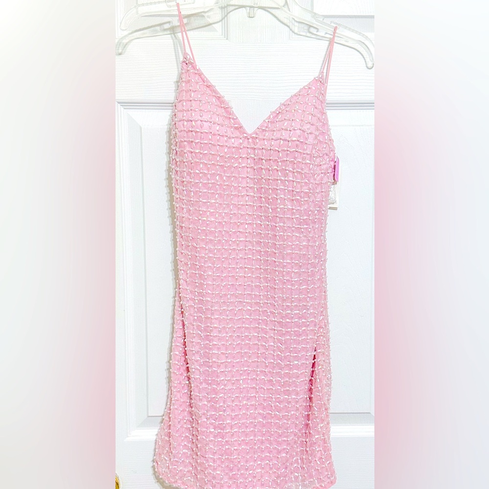 Intrigue by Blush. Pink Beaded Dress. Size 6 but fits like a 2. Perfect for HOCO